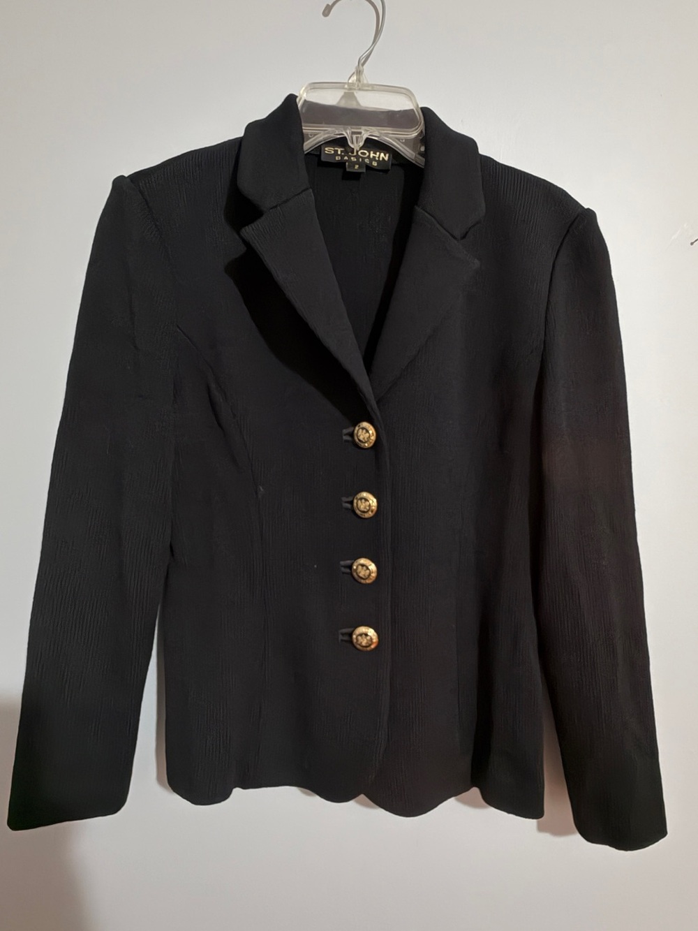 St. John Black Knit Blazer with Gold-Tone Buttons